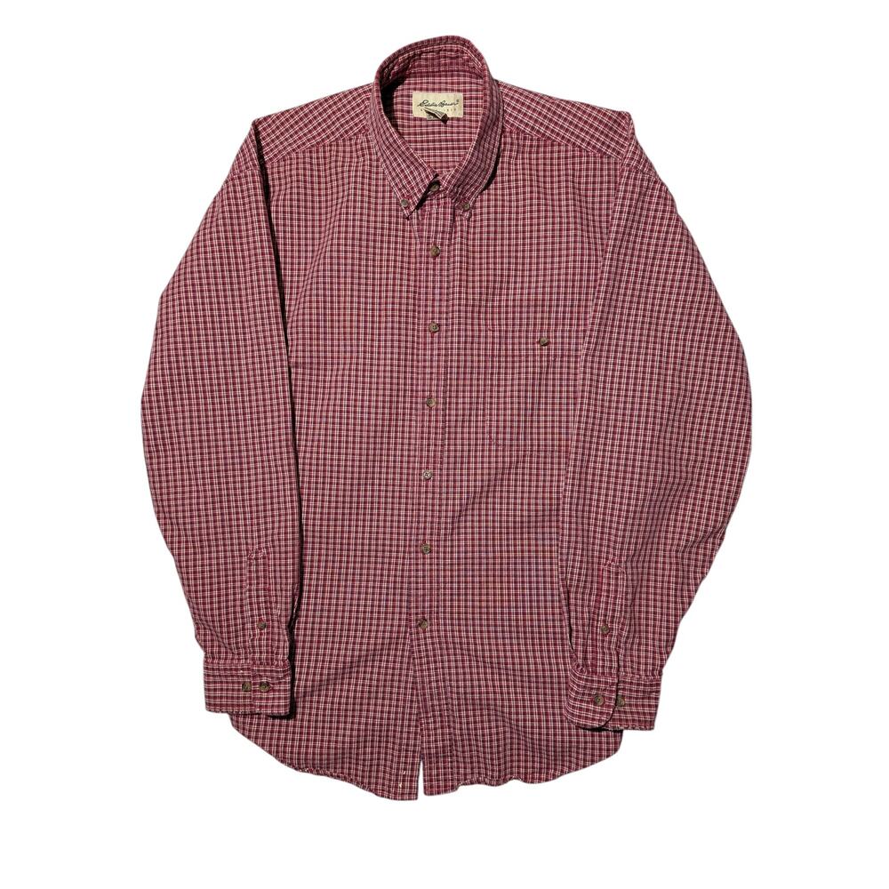 Vintage Eddie Bauer Red Plaid‎ Cotton Twill Shirt Size XL 100% Cotton